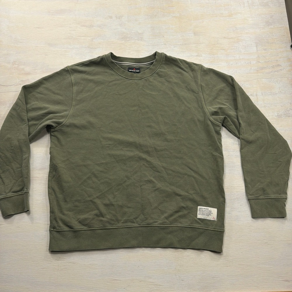 American Giant Sweatshirt Crewneck L Heavyweight Cotton Olive Green Mens